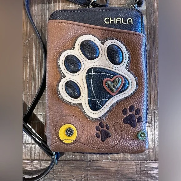 Chala Leather Paw Print Crossbody Wallet Purse - Picture 3 of 6